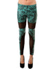 Love of Leggings - Green Imitation Lace Leggings with Mesh Cutouts